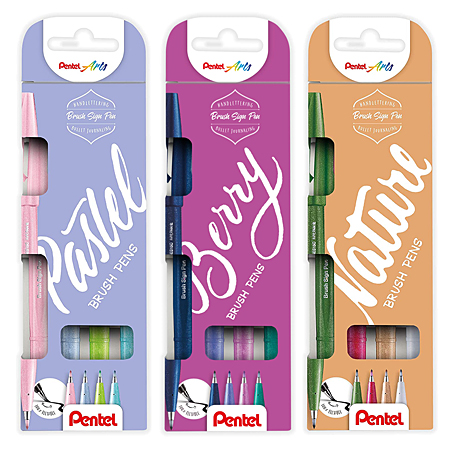Pentel Brush Sign Pen - kartonnen etui - assortiment van 4 penseelstiften