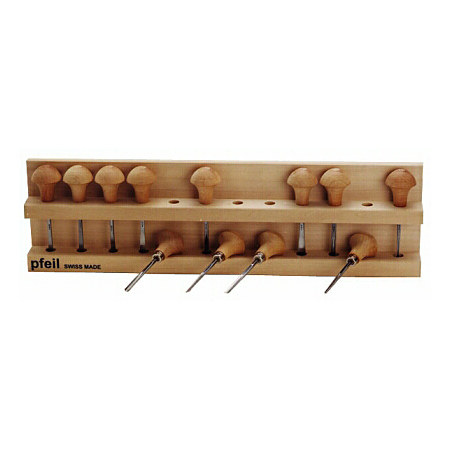 Pfeil Set de 12 gouges lino avec support en bois