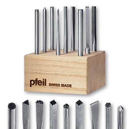 Pfeil Punches set - 9 tools on wooden display