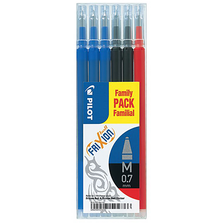 Pilot FriXion BLS-FR7 - Family Pack - set de 6 recharges rollerball - pointe moyenne (0,7mm)