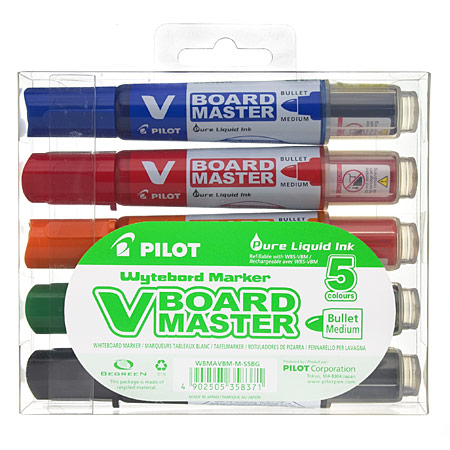 Pilot V Board Master - étui en plastique - assortiment de 5 marqueurs effaçables - pointe ogive (6mm)