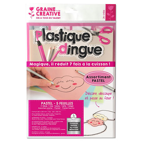 Graine Créative Plastique Dingue - schrink plastic - pack of 5 sheets 20x26cm - assorted pastel colours