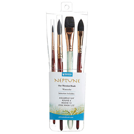 Princeton Neptune Professional Set - set of 4 watercolour brushes - synthetic - assorted shapes - short handle