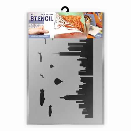 Qbix Flexible plastic stencil - 29.7x42cm (A3) - skyline - new york
