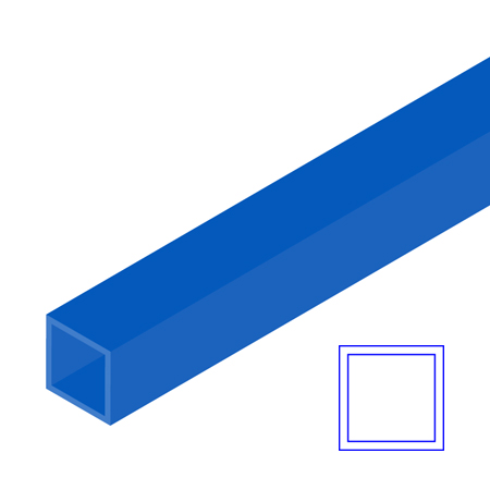 Raboesch Tube en styrène transparent - carré - 33cm - bleu