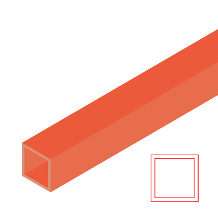 Raboesch Transparent styrene tube - square - 33cm - red