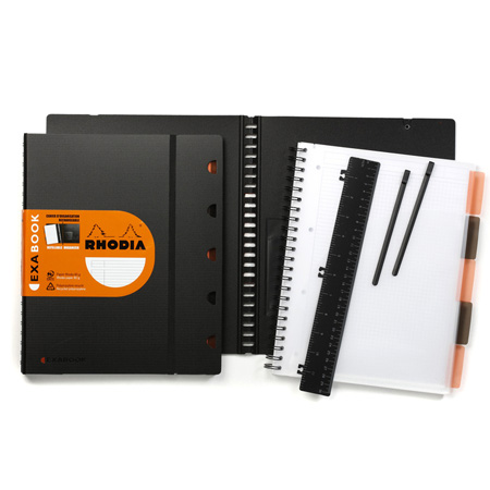 Rhodia Exabook - navulbaar spiraalblok - blok van 160 microgeperforeerde bladzijden met 5x5 ruitjes + accessoires