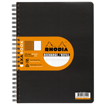 Rhodia Exabook - navulling - blok van 160 microgeperforeerde bladzijden - 5x5 geruit - marge & koptekst