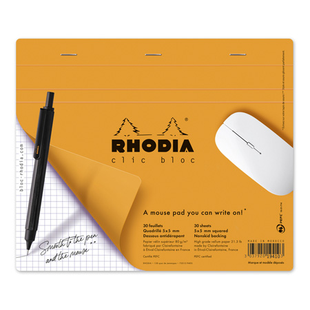 Rhodia Clic Bloc - tapis de souris bloc-note - 30 feuillets encollés - 19x23cm - quadrillé 5x5