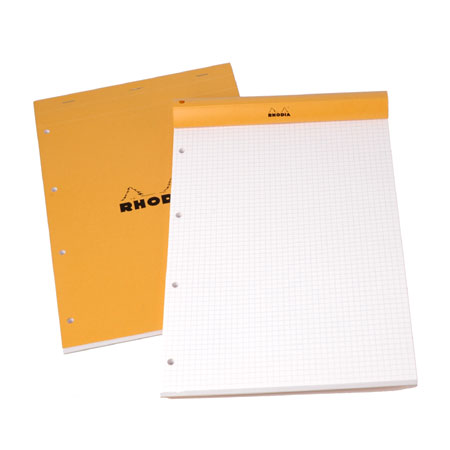Rhodia Orange Pad - head stapled - 80 detachable microperforated sheets - 80g/m² - A4 - square (5x5) - 4 holes punched