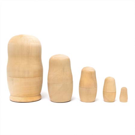 Rico Design Set van 5 houten matroesjka's om te beschilderen 11.4 / 8.3 / 6 / 4 / 2 / 6 cm