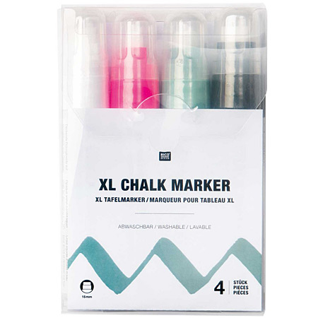Rico Design XL Chalk Marker - étui en plastique - assortiment de 4 marqueurs craie