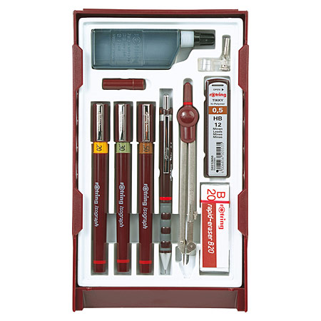 Rotring Isograph Master Set - 3 calibred liners, 1 mechanical pencil, 1 compass & accessories