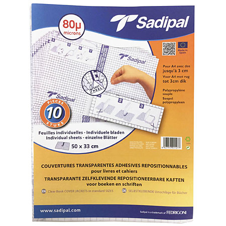 Sadipal Set of 10 self-adhesive clear book cover jackets - removable - for A4 with max. 3cm spine