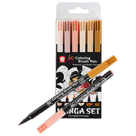 Sakura Koi Coloring Brush Pen Manga Set - plastic wallet - 6 assorted brush markers