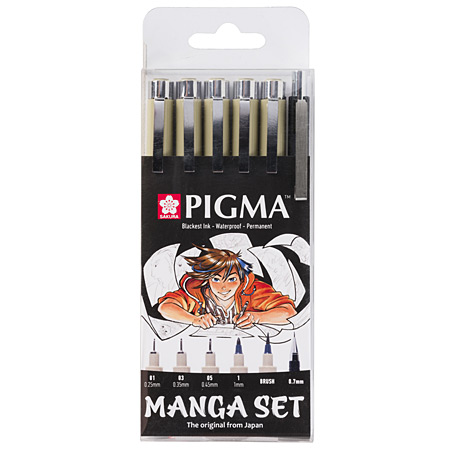 Sakura Pigma Micron Manga Tool Set - étui en plastique - assortiment de 3 feutres calibrés, 1 Pigma Brush, 1 Pigma Graphic1 noirs & 1 porte-mine 0.7mm