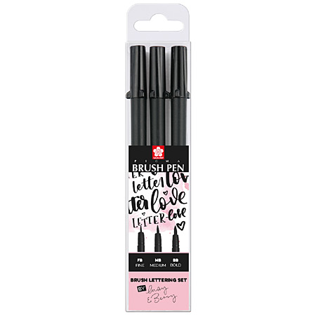Sakura Pigma Brush Lettering Set - étui en plastique - assortiment de 3 feutres pinceau noirs