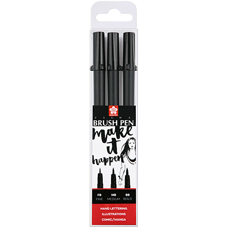 Sakura Pigma Brush Pen - étui en plastique - assortiment de 3 feutres pinceau noirs