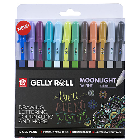 Sakura Gelly Roll Moonlight 06 - plastic etui - assortiment van gel-inkt rollers - 12 fluokleuren