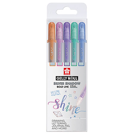 Sakura Gelly Roll Silver Shadow - plastic etui - assortiment van 5 gel-inkt rollers