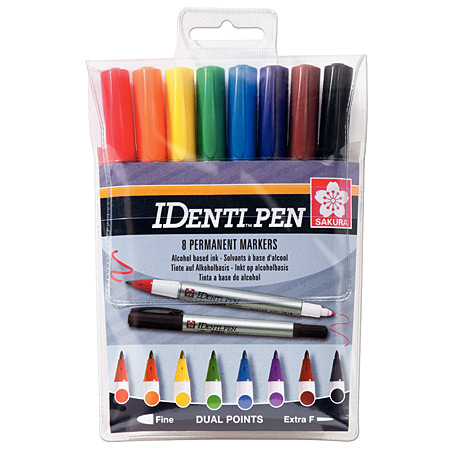 Sakura Identi Pen - plastic etui - assortiment van 8 permanente markers met dubbele punt