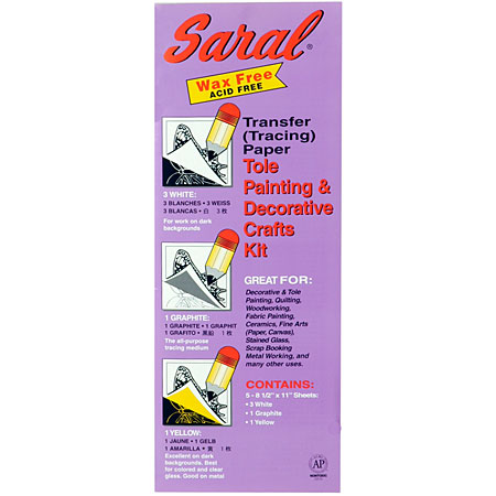 Saral Tole Painting & Decorative Crafts Kit - papier transfert - set de 5 feuilles 21,6x28cm - 3 blanches, 1 graphite & 1 jaune