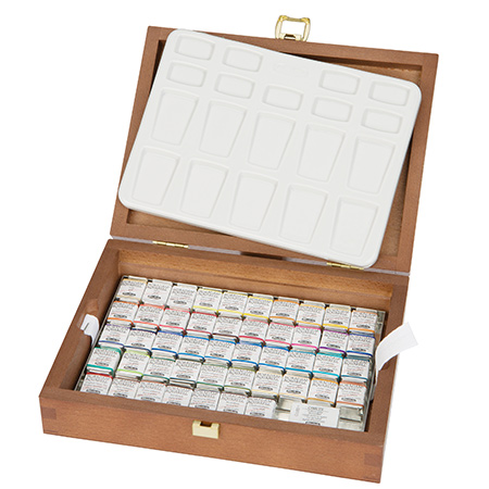 Schmincke Horadam - aquarelle extra-fine - coffret en bois - 48 demi-godets & 1 palette en porcelaine