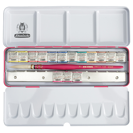 Schmincke Horadam Edition Pretty Pink - aquarelle extra-fine - boîte en métal - 15 demi-godets & 1 pinceau Da Vinci