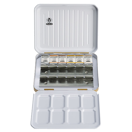 Schmincke Horadam Edition Gold - extra-fine watercolour - tin - 6 half pans & 12 empty slots - golden colours