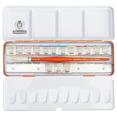 Schmincke Horadam Edition Juicy Orange - extra-fine watercolour - tin - 15 half pans & 1 Da Vinci brush
