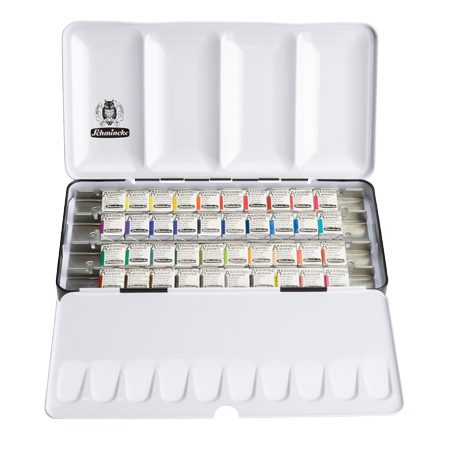 Schmincke Akademie Aquarell - fijne aquarelverf - assortiment van 40 halve napjes - metalen doos
