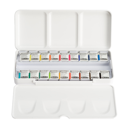 Schmincke Akademie Aquarell - fijne aquarelverf - plastic doos - 18 halve napjes
