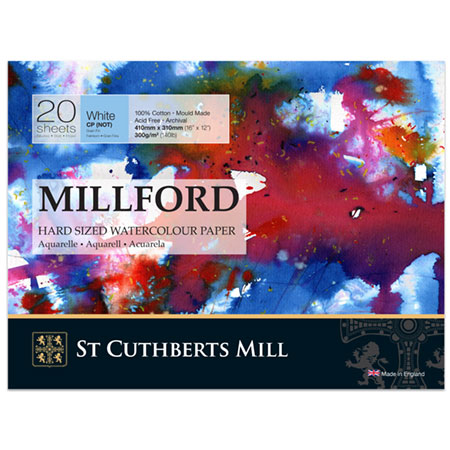 Millford Bloc aquarelle - 20 feuilles 100% coton - 300g/m² - collé 4 côtés - grain fin