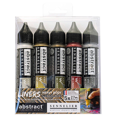 Sennelier Abstract Liners - set de 5 tubes applicateurs 27ml d'acrylique fine - couleurs métallisées
