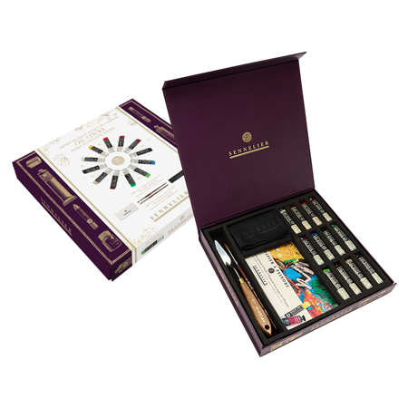 Sennelier Oil Stick - coffret en carton - set de 12 bâtons 12ml d'huile extra-fine & accessoires