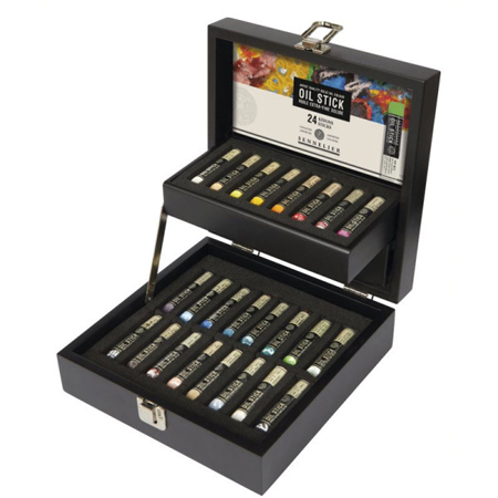 Sennelier Oil Stick - coffret en bois - assortiment de 24 bâtons 12ml d'huile extra-fine