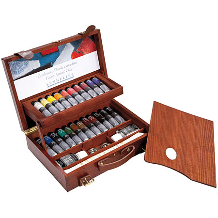 Sennelier De Luxe Wooden Box - 22 assorted 40ml tubes extra-fine oil colour, mediums & accessories