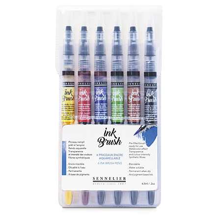 Sennelier Ink Brush - plastic etui - assortiment van aquarelleerbare penseelstiften