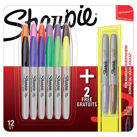 Sharpie 14 assorted permanent markers - fine tip - 12 classic colours + 2 metallic colours