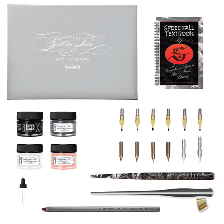 Speedball Modern Calligraphy Set - boîte cadeaux - encres 4x12ml + 2 porte-plume + 12 pointes de plumes + carnet (21pièces)