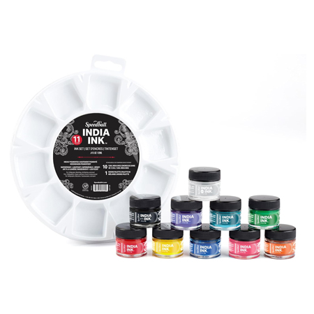 Speedball India Ink - set d'encres 10x12ml + 1 palette