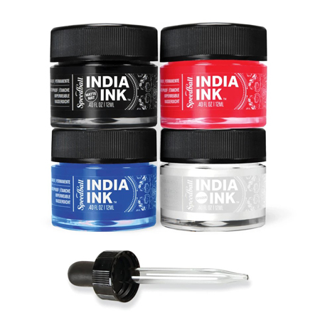 Speedball India Ink - set inkten 5x12ml + 1 pipet