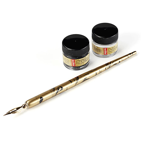 Speedball Signature Series Set - 1 pen holder, 1 nib, 1x12ml bottle of black ink & 1x12ml bottle pen cleaner