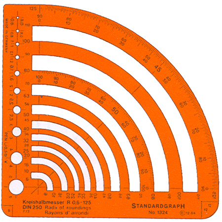 Standargraph Gabarit en plastique - 150x145x1,5mm - arcs de cercle