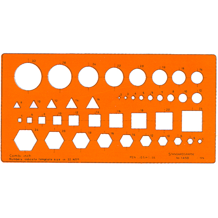 Standargraph - Plastic tekensjabloon in inch - 200x100x0,75mm - gecombineerd symbolen