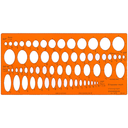 Standardgraph Plastic template - inch-sized - 260x125x1mm - ellipses