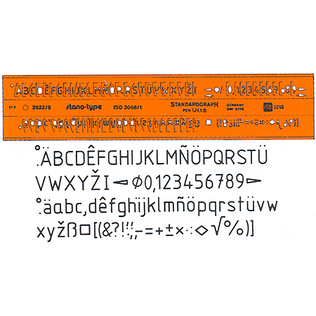 Standargraph Isonorm - trace-lettre en plastique - écriture droite en minuscules & majuscules (type B) - avec tracé d'intervalles
