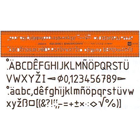 Standargraph Isonorm - trace-lettre en plastique - écriture droite en minuscules & majuscules (type B)