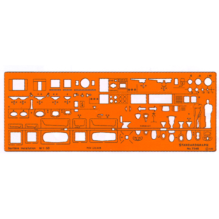 Standardgraph Plastic template - 270x100x1mm - scale 1/50 - sanitary installations I