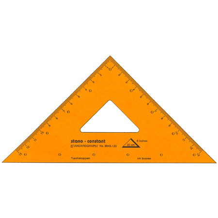 Standardgraph Constant - tekendriehoek in oranje transparante plastic - 45°/45°